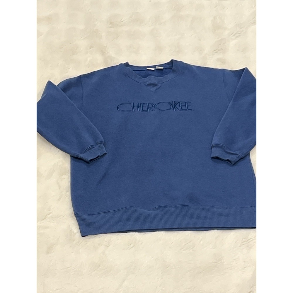 Vintage 90s  Cherokee Blue  Embroidered Sweatshirt  Size Large Logo Spell Out